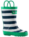 Oakiwear Loop Handle Rubber Rain Boots - Blue Green &amp; White Stripes