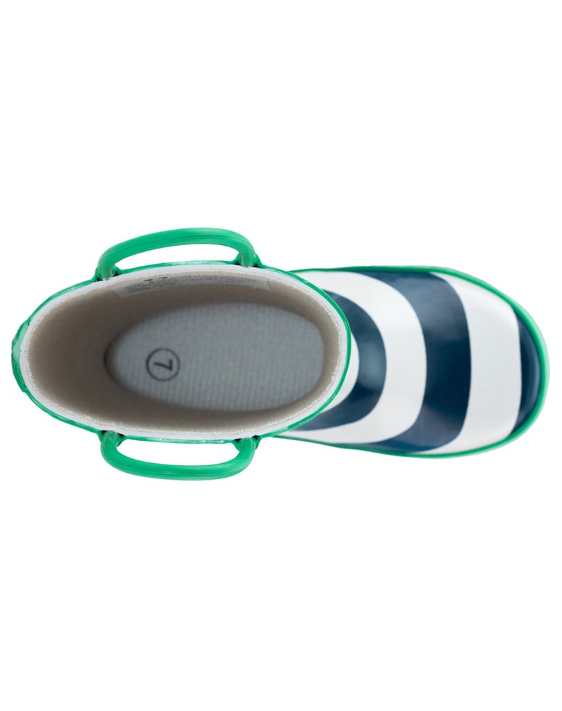 Oakiwear Loop Handle Rubber Rain Boots - Blue Green &amp; White Stripes