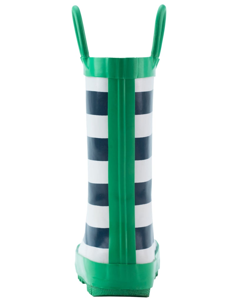Oakiwear Loop Handle Rubber Rain Boots - Blue Green &amp; White Stripes